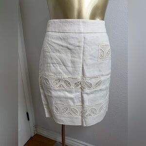 Anthropologie Moulinette Soeurs Bonsai Breeze Linen Leaf Ivory Skirt Size 0